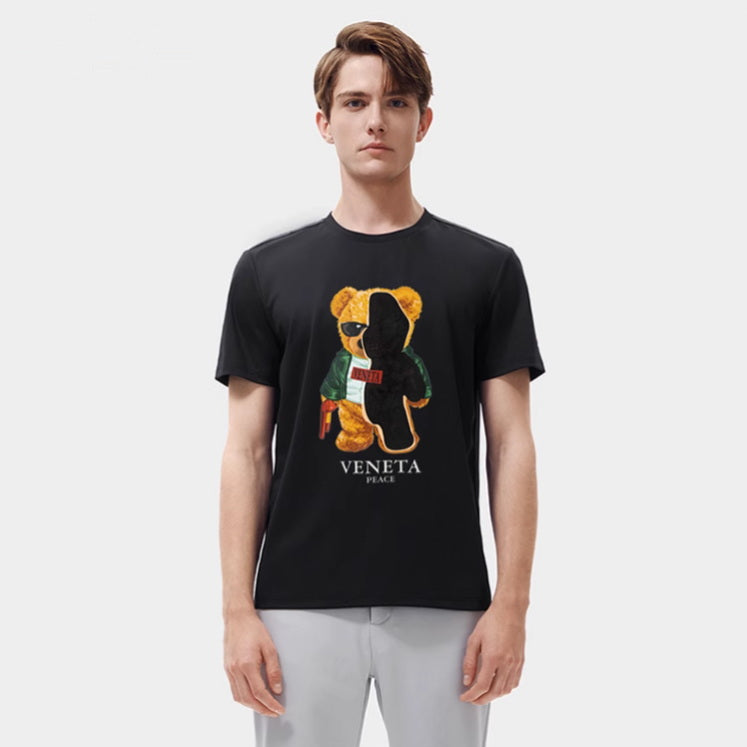 Illustrated Colorful Bear Round-Neck T-Shirt