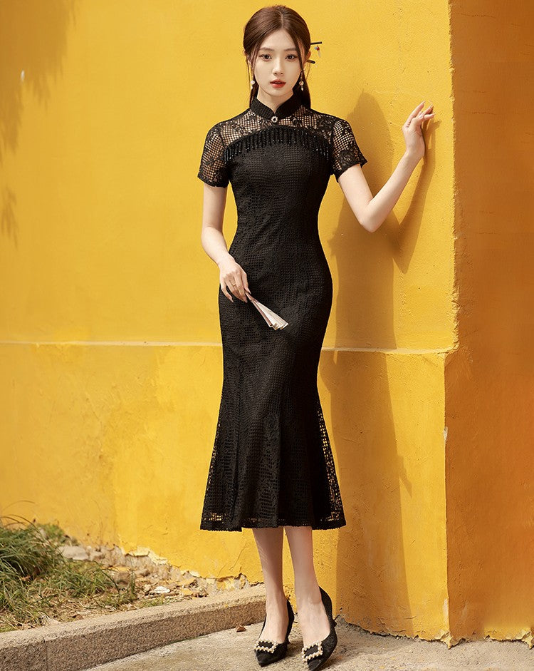 New Chinese Style Meteor Knitted Cheongsam Sleeveless Dress - Night Galaxy 暗夜星河 (Preorder)