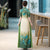 Half Sleeve Full Length  Cheongsam Ao Dai Floral Chinese Dress