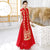 Cap Sleeve Full Length Floral Embroidery & Sequins Cheongsam Ao Dai Dress