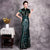 Short Sleeve Full Length Peacock Feather Sequins Cheongsam Mermaid Chinese Dress