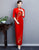 3/4 Sleeve Floral Sequins & Appliques Velvet Cheongsam Chinese Dress Evening Gown