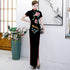 Short Sleeve Floral & Bird Embroidery Velvet Cheongsam  Mermaid Chinese Dress Evening Gown