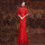 Mandarin Collar Illusion Neck Lace Chinese Wedding Party Dress