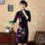 3/4 Sleeve Knee Length Velvet Cheongsam with Floral Embroidery