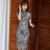 Cap Sleeve Knee Length Silk Blend Floral Cheongsam Chinese Dress