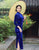 Bamboo Leaves Pattern 3/4 Sleeve Tea Length Velvet Cheongsam Chinese Dress