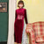 Long Sleeve Foral Embroidery Thick Traditional Velvet Cheongsam Chinese Dress