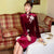 Long Sleeve Foral Embroidery Knee Length Thick Velvet Cheongsam Chinese Dress