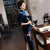 3/4 Sleeve Floral Embroidery Velvet Traditional Cheongsam Chinese Dress Mother Dress