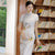 Cap Sleeve Lotus Pattern Silk Traditional Cheongsam Chinese Dress Evening Dress