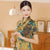 Short Sleeve V Neck Floral Silk Cheongsam Top Retro Chinese Blouse