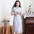 Short Sleeve Floral Lace Traditional Cheongsam Chinese Dress with Lace Edge