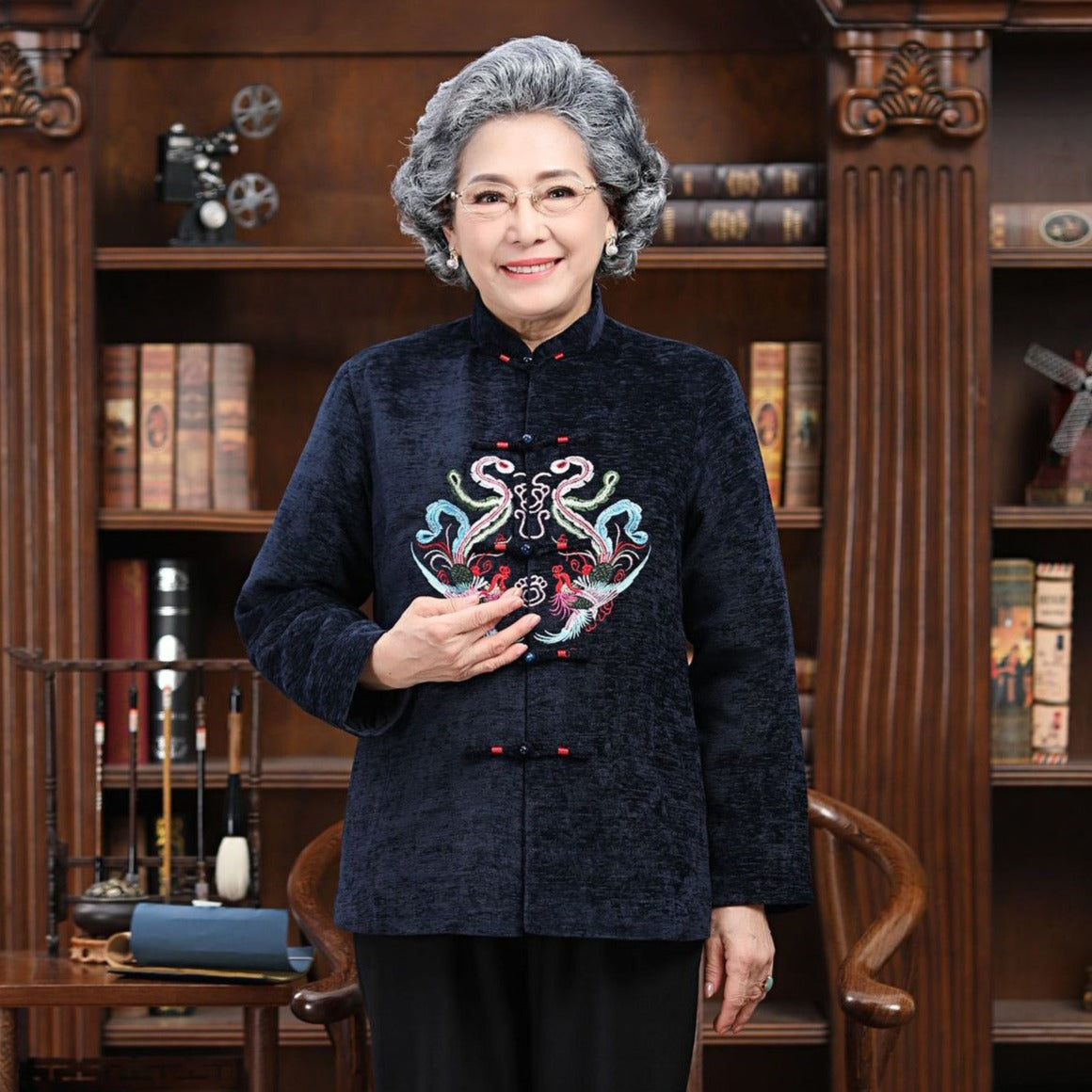 chinese collar coat and tie