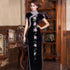 Cap Sleeve Floral Embroidery Full Length Velvet Cheongsam Mother Dress