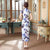 Cap Sleeve Tea Length Linen Cheongsam Chinese Dress with Handmade Drawing