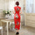 Cap Sleeve Tea Length Floral Cheongsam Chinese Dress with Strap Buttons