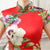 Cap Sleeve Tea Length Floral Cheongsam Chinese Dress with Strap Buttons