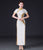 Floral Appliques Short Sleeve Full Length Cheongsam Chinese Prom Dress