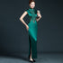 Cap Sleeve Floral Lace Stitching Brocade Mermaid Chinese Prom Dress