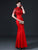 Floral Applique Brocade Mermaid Chinese Prom Dress with Sequins Tassels