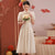 Puff Sleeve Illusion Neck Floral Lace Cheongsam Top Chinese Prom Dress