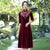 Half Sleeve Floral Embroidery Velvet Traditional Chinese Style Mother Dress