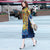 Mandarin Collar 3/4 Sleeve Cheongsam Top Tea Length Ao Dai Dress