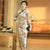 3/4 Sleeve Lily Pattern Velvet Retro Cheongsam Chinese Dress with Lace Edge