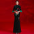 Trumpet Sleeve Lotus Embroidery Velvet Cheongsam Mermaid Evening Dress