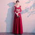 Floral Embroidery V Neck Pleated Skirt Chinese Wedding Party Dress