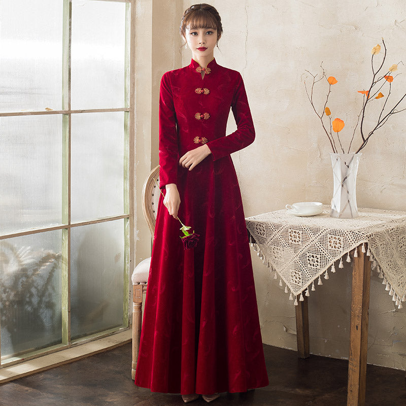 Sweet Elegant Solid Sequined Mesh Mandarin Collar Evening Dress Dresses