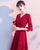 Trumpet Sleeve Floral Lace V Neck Tea Length Oriental Evening Dress