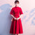 Floral Lace Top Pleated Skirt Tea Length Oriental Evening Dress