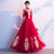 3/4 Sleeve Floral Appliques Mandarin Collar Full Length Oriental Evening Dress
