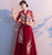 Floral Appliques 3/4 Sleeve V Neck Full Length Oriental Evening Dress