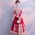 Floral Appliques Off-the-Shoulder Tea Length A-Line Oriental Evening Dress