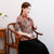 3/4 Sleeve Floral Print Suede Cheongsam Top Chinese Blouse
