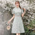 Short Sleeve Floral Cheongsam Chic Chinese Dress with Lace Belt