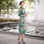 Elegant Tea Length Traditional Cheongsam Floral Suede Chinese Dress