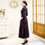 3/4 Sleeve Cheongsam Top Floral Knit Dress with Expansion Skirt