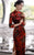 3/4 Sleeve Full Length Traditional Cheongsam Floral Velvet Chinese Dress