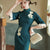 Trumpet Sleeve Modern Cheongsam Day Dress with Floral Lace Edge