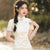 Elegant and Artistic Compound Lace Round Collar Cheongsam Dress