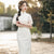 Elegant and Artistic Compound Lace Cheongsam Dress Day Dress with Ruffle Sleeve