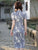 Front Slit Embroidered Mesh Cheongsam Dress with Bubble Sleeves