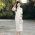 Elastic Lace Round Collar Midi Cheongsam Dress for Young Girls