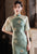 Round Collar Retro Qipao with Flared Sleeves and Embroidery