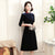 3/4 Sleeve Floral Embroidery Knee Length Velvet Chinese Dress