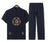 Auspicious Embroidery Short Sleeve Chinese Style Leisure Suit with Strap Buttons